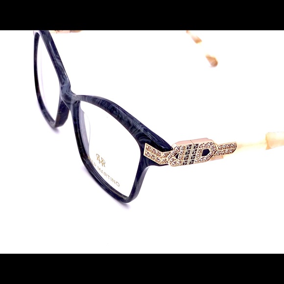 Pier Martino Italy Eyeglasses Black Onyx Marble & Ivory + Swarovski Crystals - Picture 9 of 15